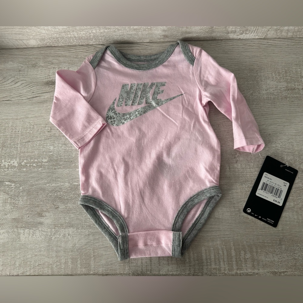 Nike Pink and Gray Baby Onesie 3M NWT
